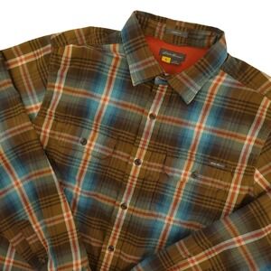 Eddie Bauer Travex Flannel Shirt Mens L Brown‎ Plaid Long Sleeve Classic Fit
